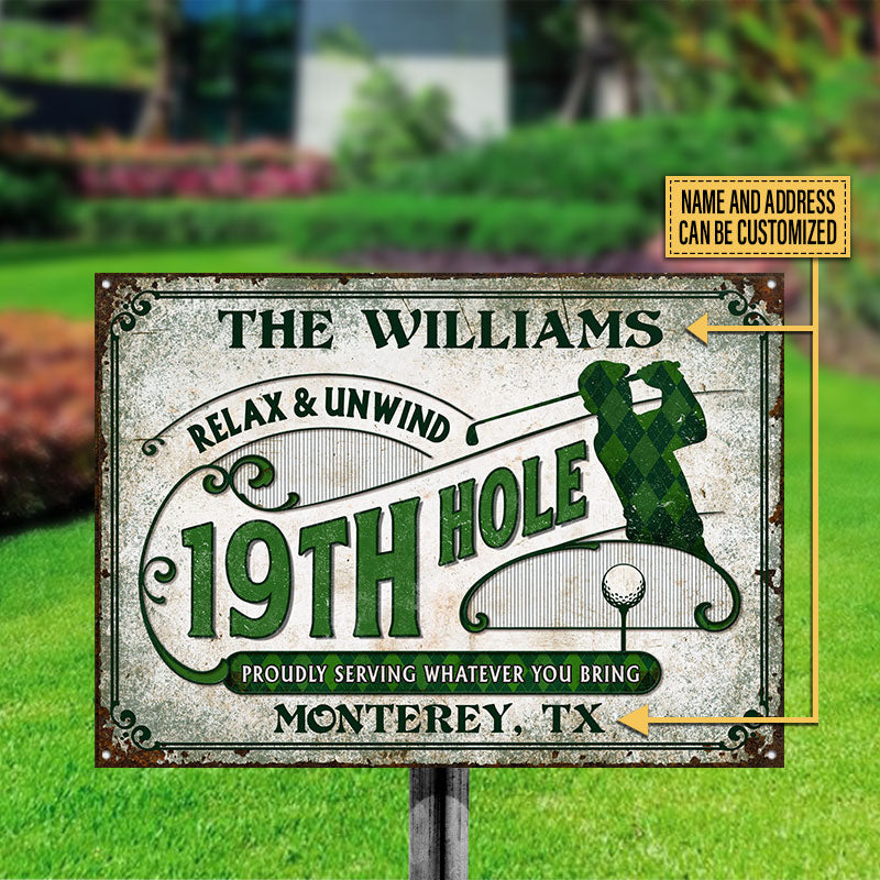 Personalized Golf 19th Hole Relax Unwind Proudly Customized Classic Metal Signs