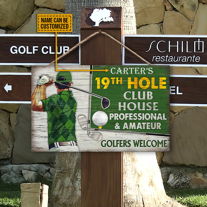 Personalized Golf 19th Hole Golfer Welcome Customized Wood Rectangle Sign
