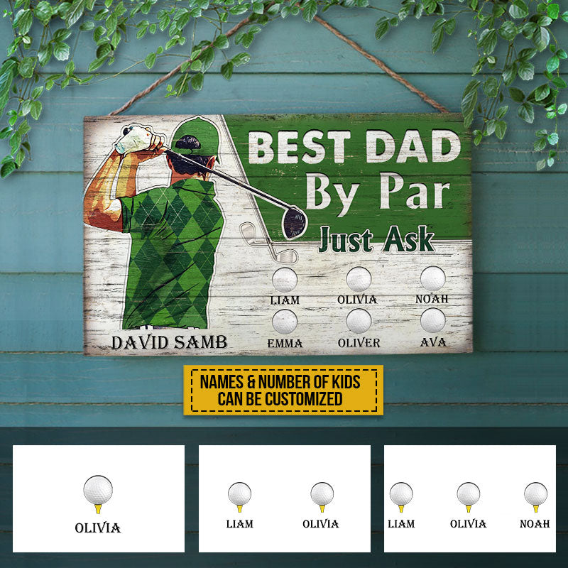 Personalized Golf Best Dad By Par Customized Wood Rectangle Sign