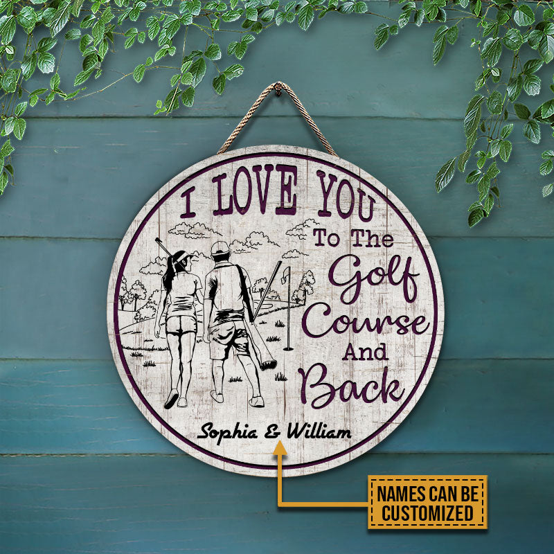 Personalized Golf Couple I Love You Sketch Customized Wood Circle Sign