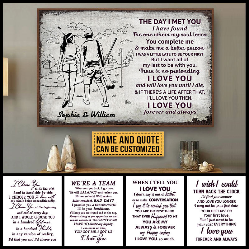 Personalized Golf Couple Sketch I Love You Customized Poster