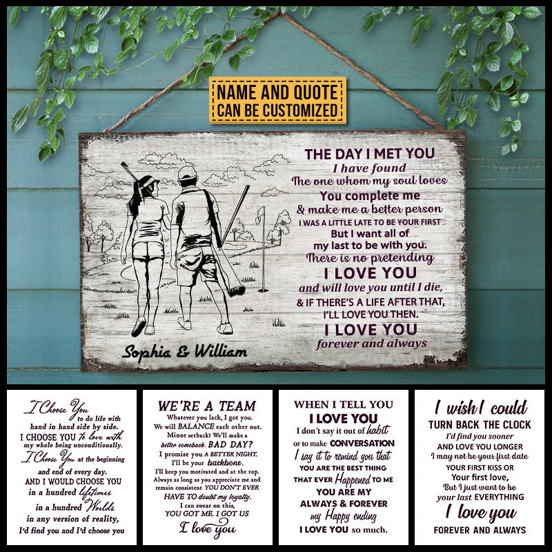Personalized Golf Couple Sketch I Love You Customized Wood Rectangle Sign