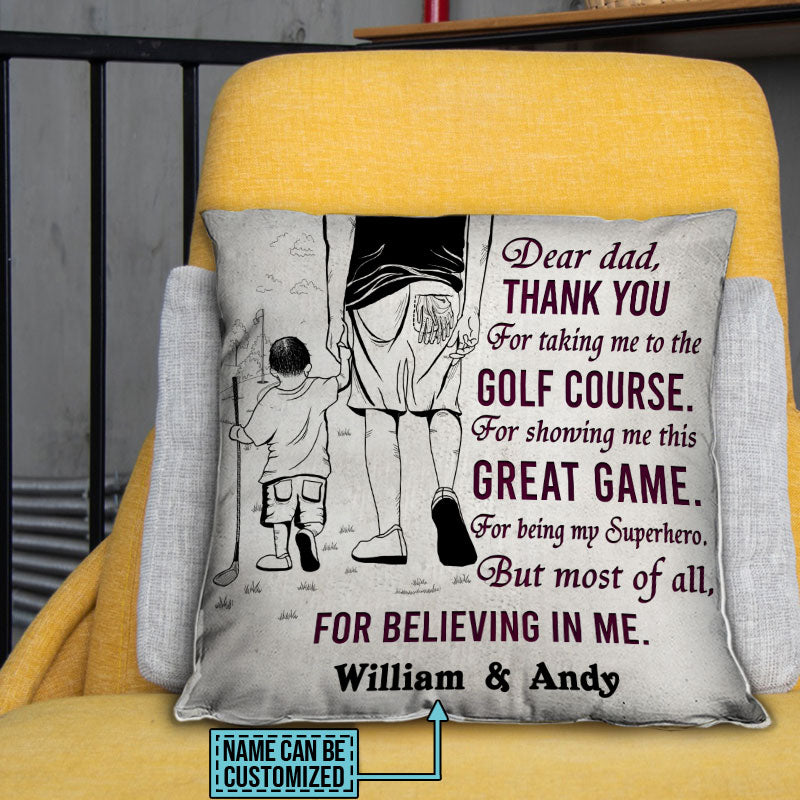 Personalized Golf Dad And Son Thank You Sketch Customized Pillow