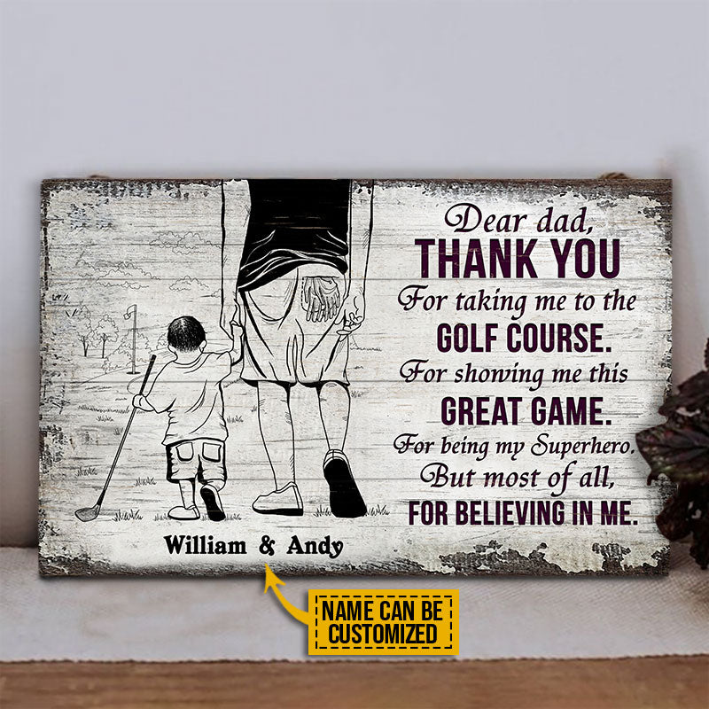 Personalized Golf Dad And Son Thank You Sketch Customized Wood Rectangle Sign
