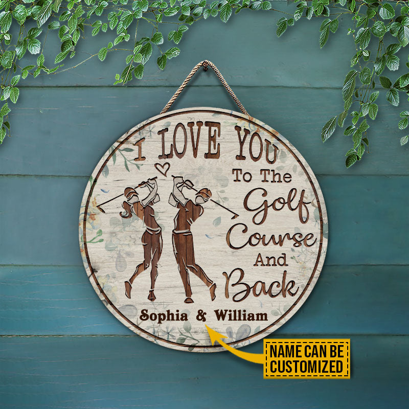 Personalized Golf Floral Couple I Love You Customized Wood Circle Sign