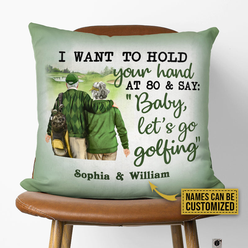 Personalized Golf Old Couple Hold Your Hand Custom Pillow
