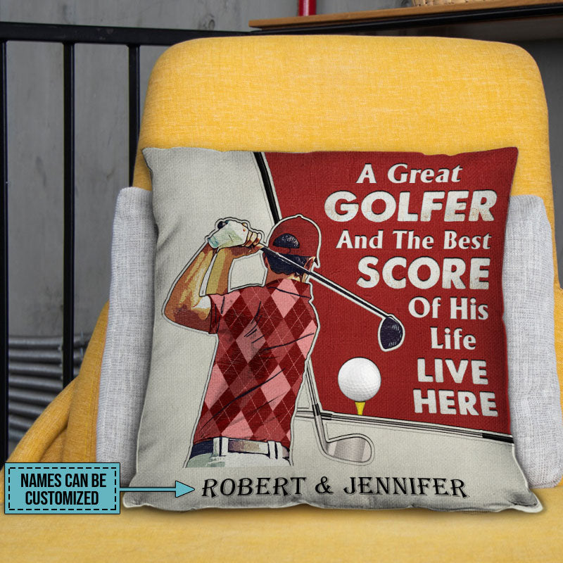 Personalized Golf Red Couple Golfer Best Score Live Customized Pillow