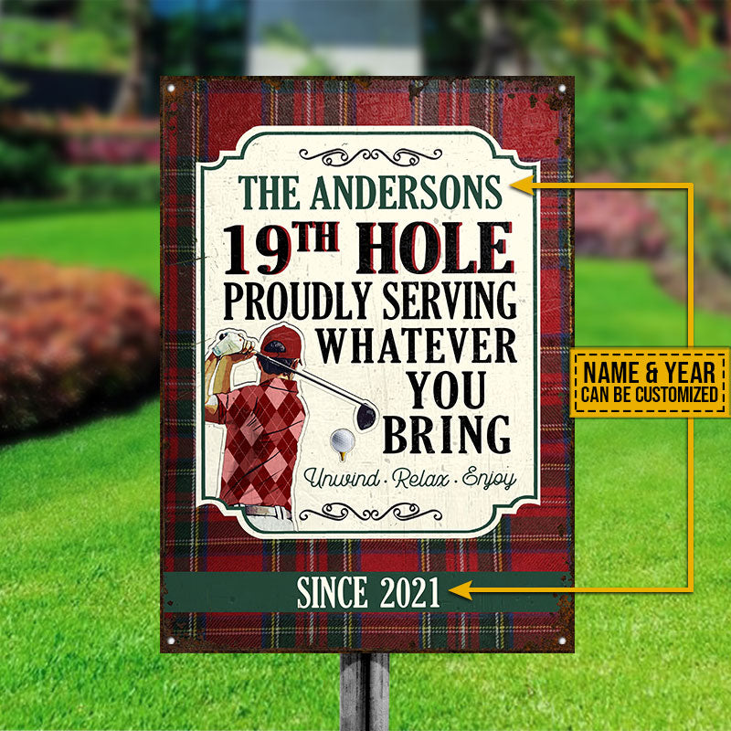 Personalized Golf Red Golfer 19th Hole Proudly Customized Classic Metal Signs