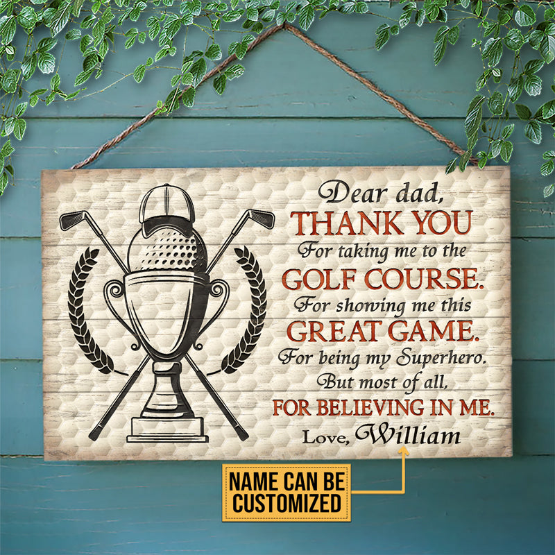 Personalized Golf Thank You Dad Customized Wood Rectangle Sign