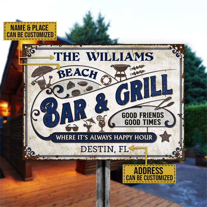 Personalized Grilling Beach Happy Hour Custom Classic Metal Signs