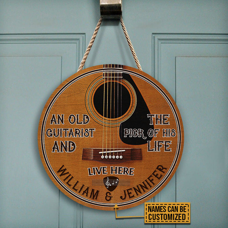Personalized Guitarist The Pick Of His Life Customized Wood Circle Sign