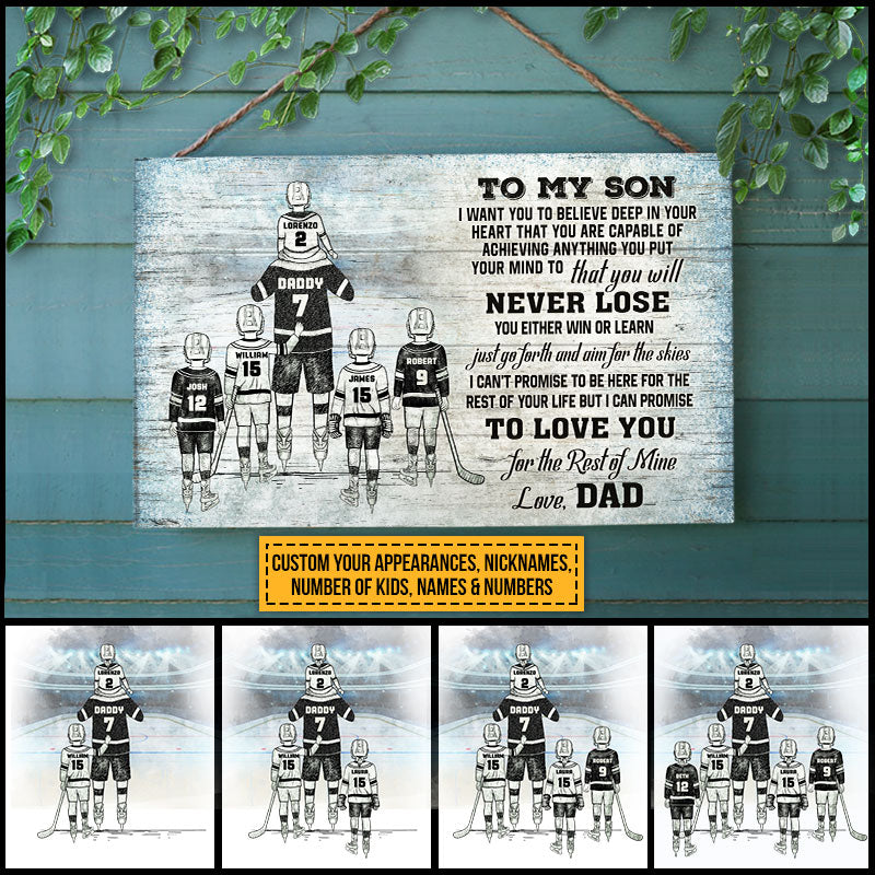 Personalized Hockey Dad And Child Never Lose Custom Wood Rectangle Sign