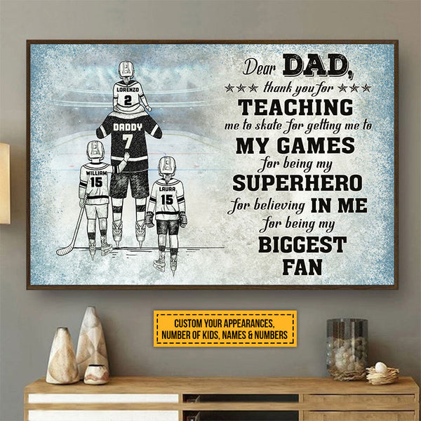 Dear Dad Thank You For Teaching Me To Play Hockey Photo Canvas,  Personalized Hockey Fathers Day Gift For Dad, Hockey Dad Gifts From Son -  Best Personalized Gifts For Everyone