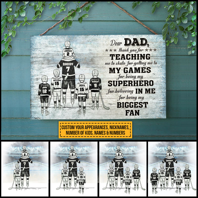 Personalized Hockey Dad And Child Thank You Custom Wood Rectangle Sign