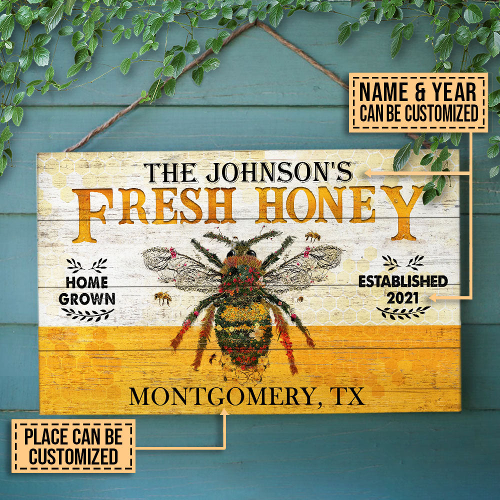 Personalized Honey Bee Fresh Customized Wood Rectangle Sign