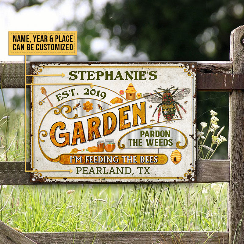 Personalized Honey Bee Vintage Pardon the Weeds Customized Classic Metal Signs