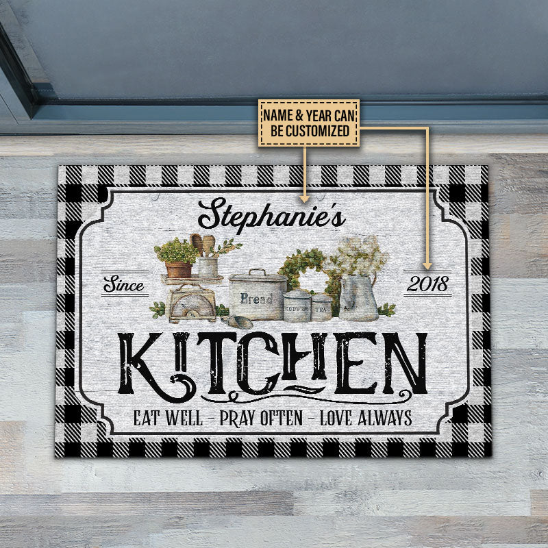 Personalized Kitchen Love Always Black And White Custom Doormat