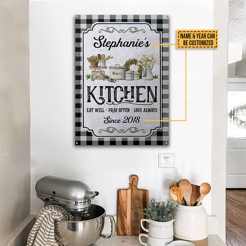 Personalized Kitchen Love Always Black And White Vertical Custom Classic Metal Signs