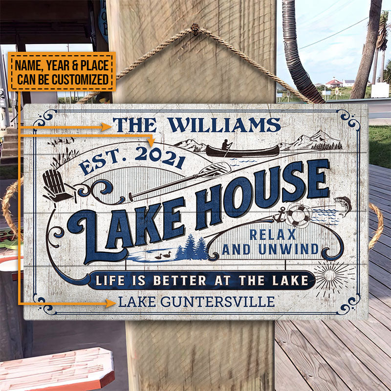 Personalized Lake House Life Is Better Custom Wood Rectangle Sign