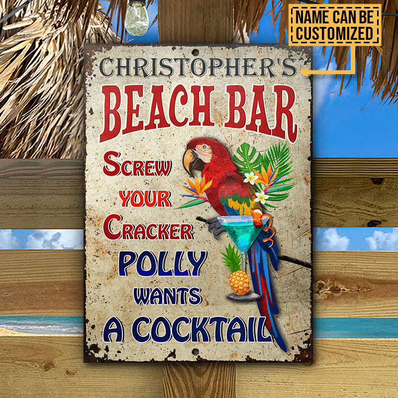 Personalized Parrot Beach Bar Wants A Cocktail Customized Classic Metal Signs