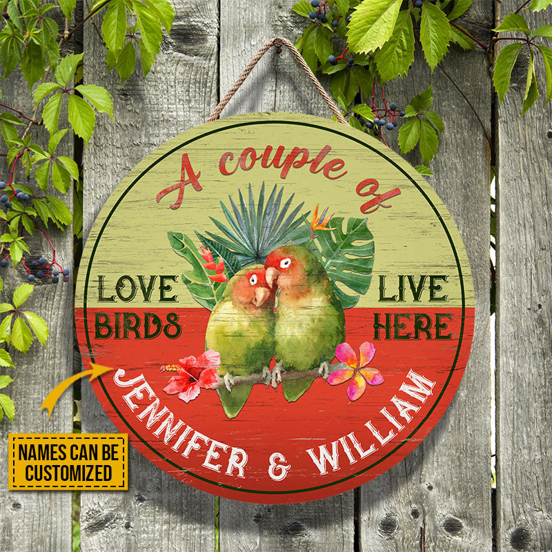 Personalized Parrot Love Birds Custom Wood Circle Sign