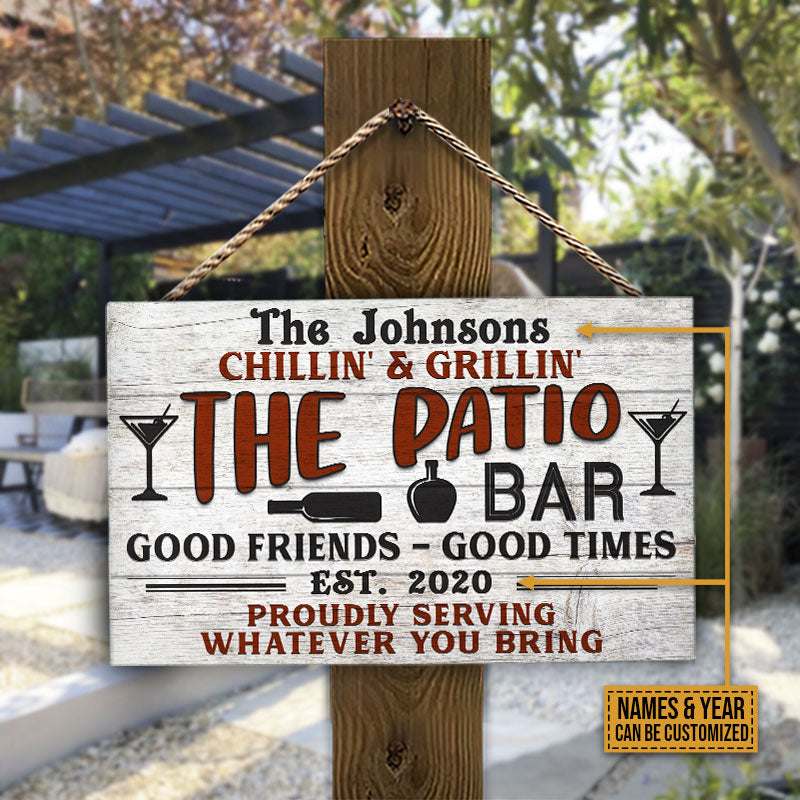 Personalized Patio Bar Proudly Serving Custom Wood Rectangle Sign