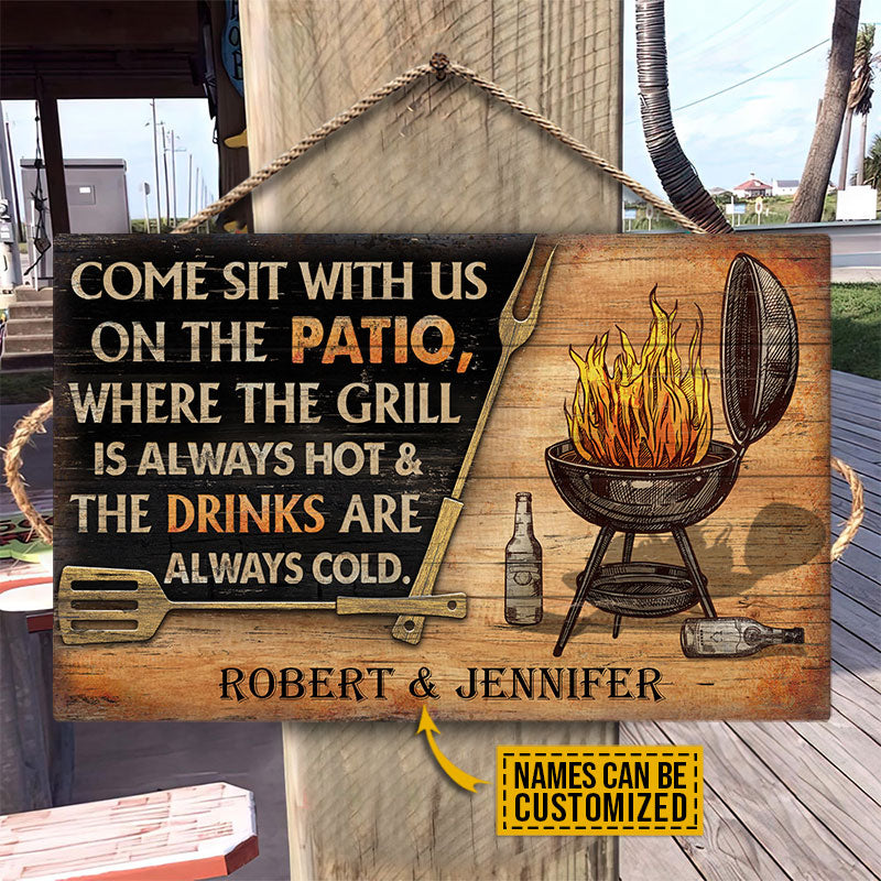 Personalized Patio Come Sit Custom Wood Rectangle Sign