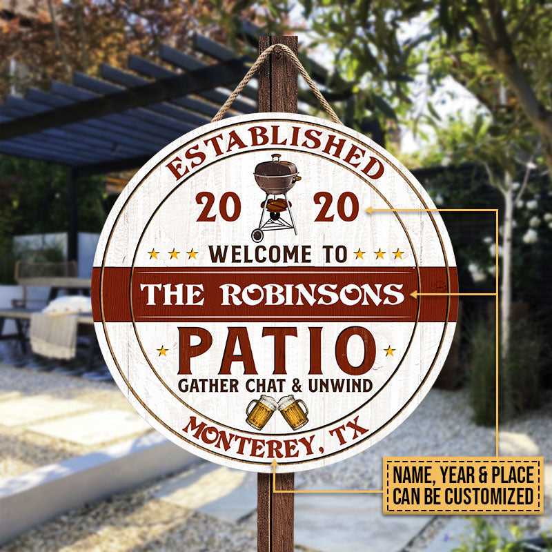 Personalized Patio Gather Chat Custom Wood Circle Sign