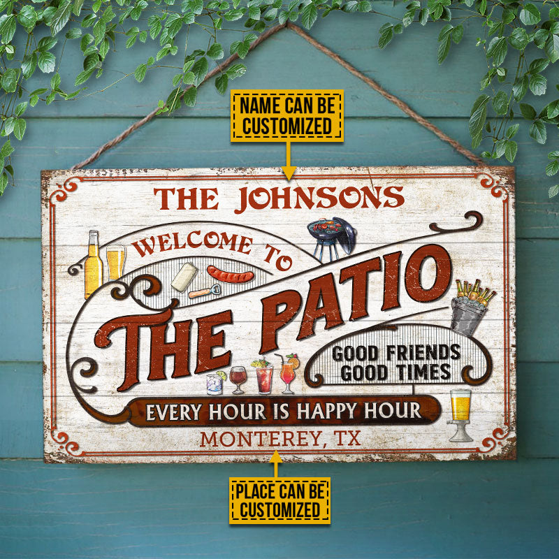 Personalized Patio Grilling Red Happy Hour Custom Custom Wood Rectangle Sign