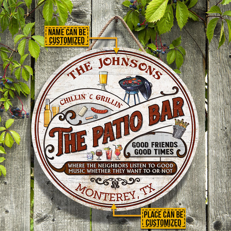 Personalized Patio Grilling Red Listen To The Good Music Chillin Custom Wood Circle Sign