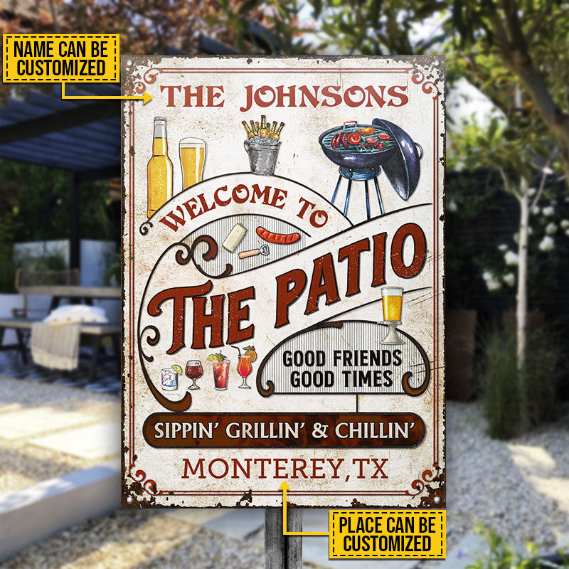 Personalized Patio Grilling Red Sippin Grillin Vertical Custom Classic Metal Signs
