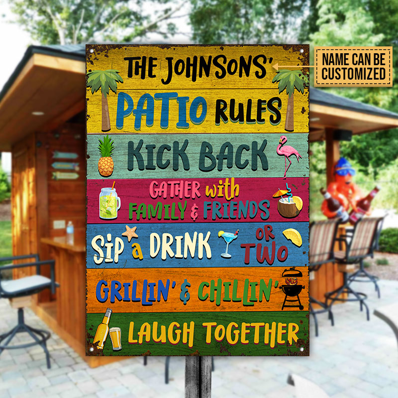Personalized Patio Rules Kick Back Custom Classic Metal Signs