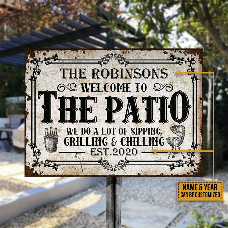 Personalized Patio Sipping Grilling Chilling Custom Classic Metal Signs