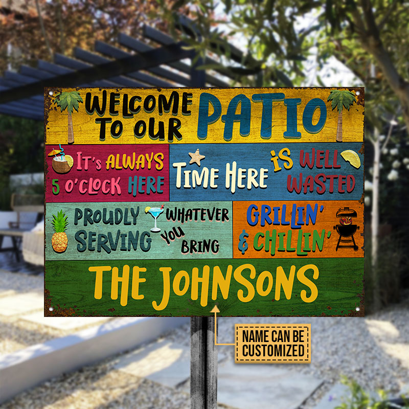 Personalized Patio Welcome Grillin And Chillin Custom Classic Metal Signs