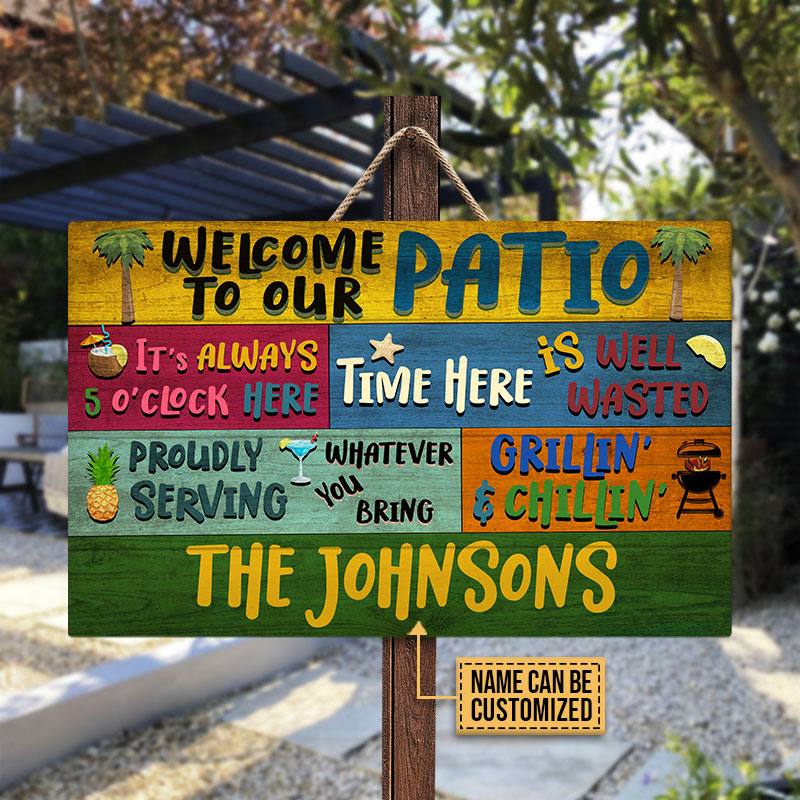Personalized Patio Welcome Grillin And Chillin Custom Wood Rectangle Sign