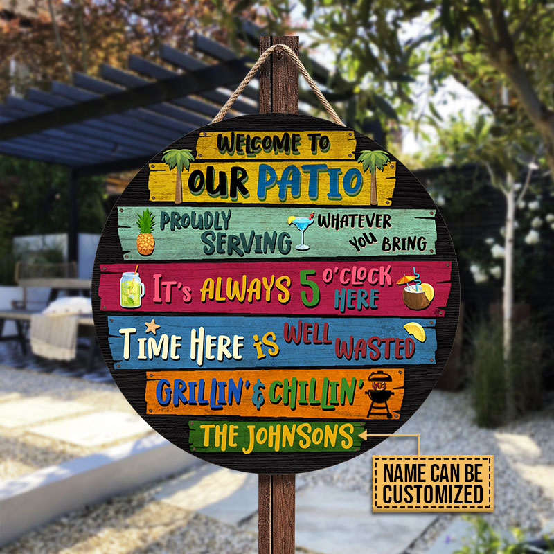 Personalized Patio Welcome To Custom Wood Circle Sign