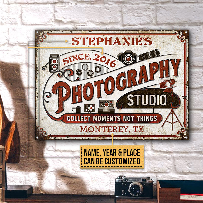 Personalized Photography Studio Collect Moments Not Things Custom Classic Metal Signs