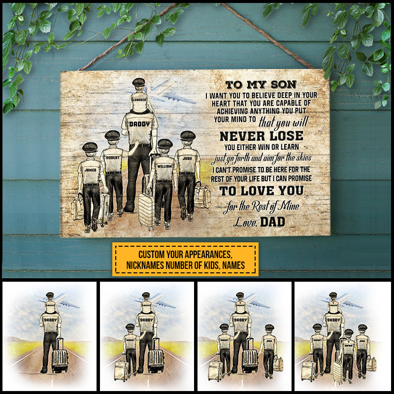 Personalized Pilot Dad And Child Never Lose Custom Kids Custom Wood Rectangle Sign