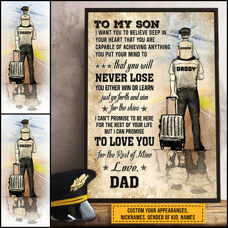 Personalized Pilot Dad And Child Never Lose Custom Poster