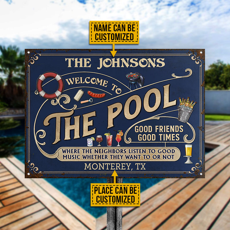 Personalized Pool Grilling Blue Listen To The Good Music Full Custom Classic Metal Signs