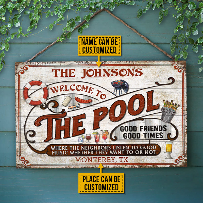 Personalized Pool Grilling Red Listen To The Good Music Custom Wood Rectangle Sign