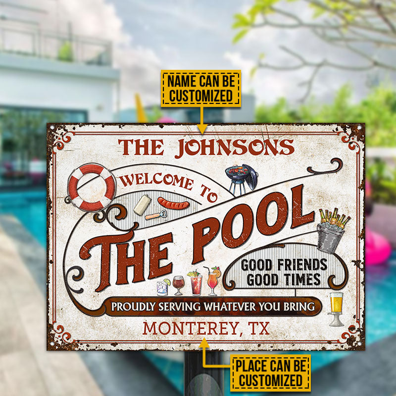 Personalized Pool Grilling Red Proudly Serving Custom Classic Metal Signs