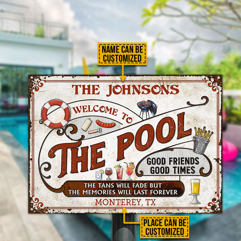 Personalized Pool Grilling Red The Tans Custom Classic Metal Signs