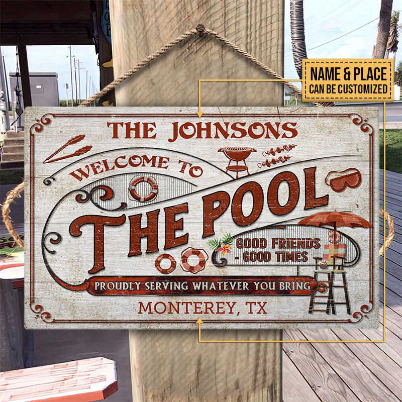 Personalized Pool Grilling Welcome To The Pool Red Custom Wood Rectangle Sign