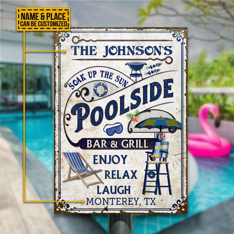 Personalized Pool Poolside Bar & Grill Custom Classic Metal Signs