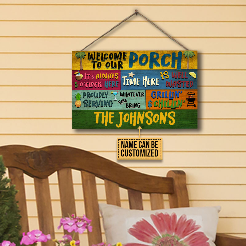 Personalized Porch Grilling Chilling Custom Wood Rectangle Sign