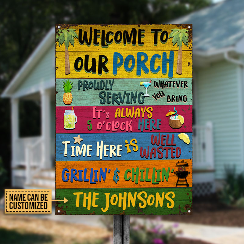 Personalized Porch Welcome Grilling Chilling Custom Classic Metal Signs