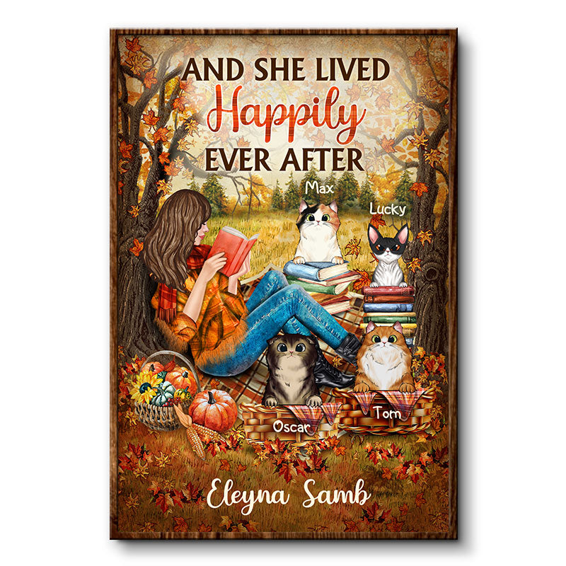 Personalized Reading Cats Girl And She Lived Happily Ever After Custom Poster