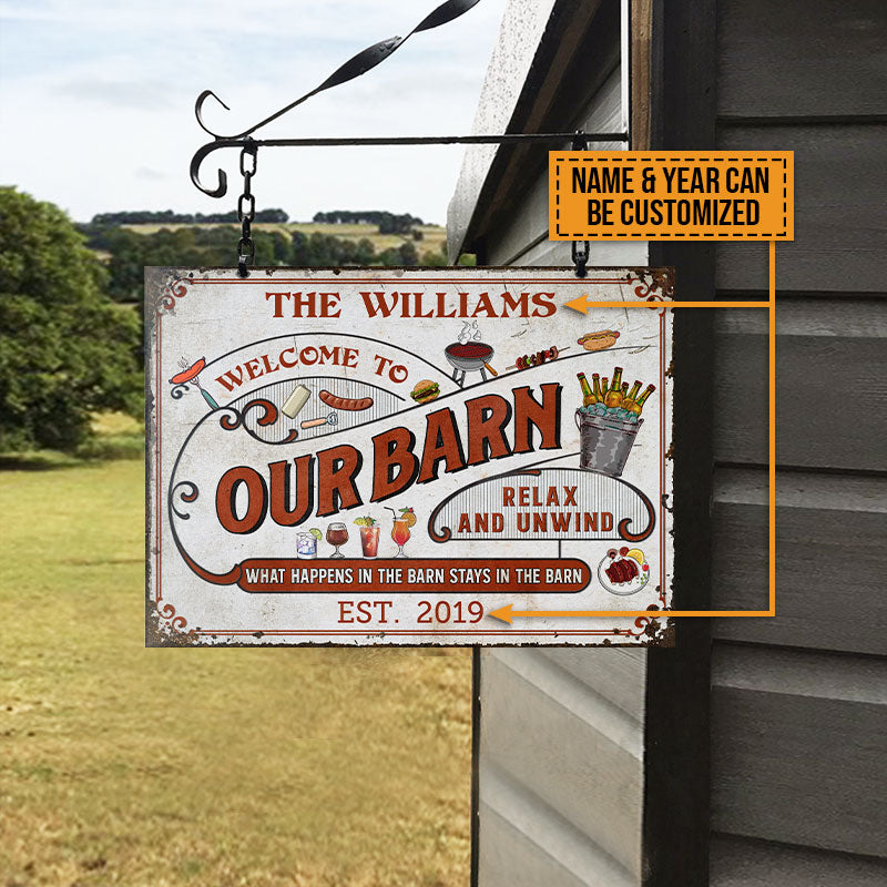 Personalized Red Farm Barn What Happens Custom Classic Metal Signs