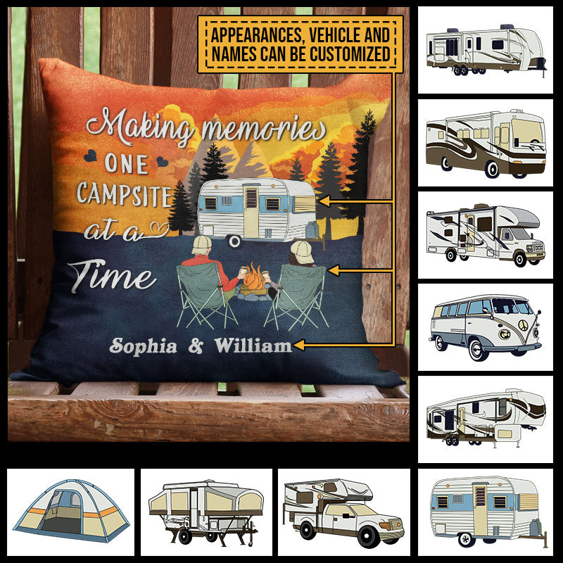 Personalized Retro Camping Couple Making Memories Customized Pillow